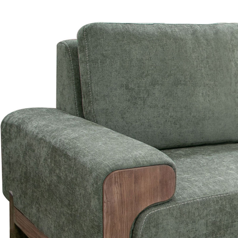 Canapé Caisy, coussins en mousse, bois massif, Polyester vert olive, H 38 po x l 69,25 po x P 39,5 po