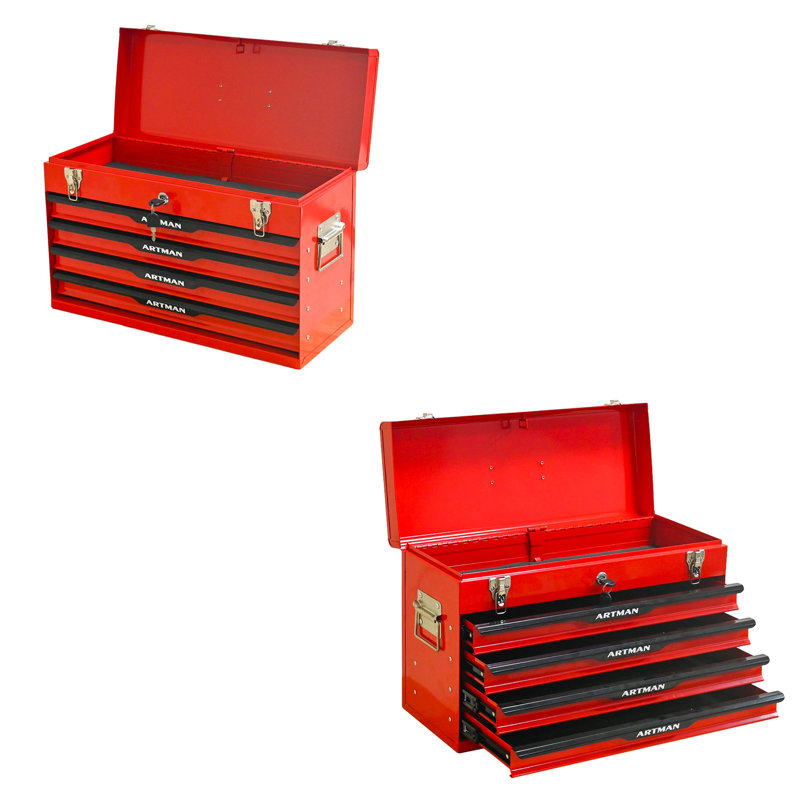 Boîte à outils portative en acier de 20 pouces avec tiroirs - Organisateur de boîte de rangement pour outils avec dispositif de fermeture à verrou en métal - Armoire de rangement pour outils thermolaquée