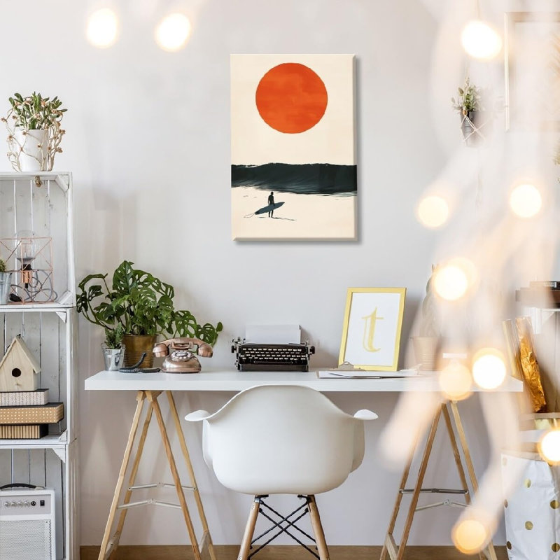Coucher de soleil et surf, affiche rétro, art mural, 16 x 20