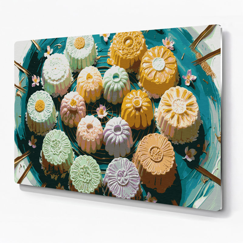 Desserts, gâteaux de riz, art mural en métal beige, H 20 po x l 30 po