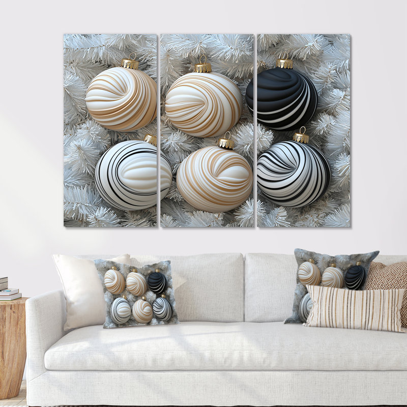 Tourbillon de menthe poivrée doré et noir - ensemble de décorations murales de Noël, Toile tendue, H 40 po x l 60 po x P 1 po