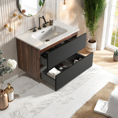 Meuble-lavabo et lavabo en noyer moderne avec rangement en MDF moderne