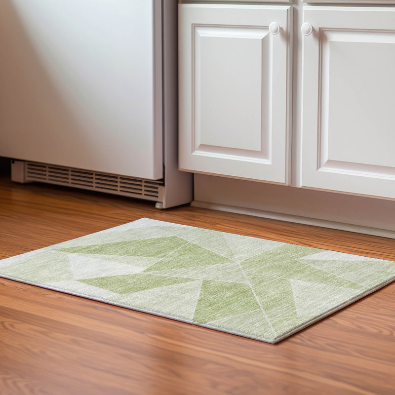Premium Machine Washable Mayfield AMF636 Geometric Rug, 1'8" x 2'6", Aloe