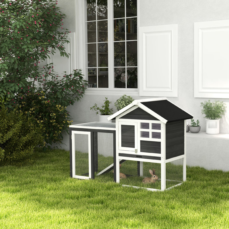 Maison de lapin 48 "avec toit en asphalte gris - cage en bois pour jouer à l'extérieur et à l'intérieur