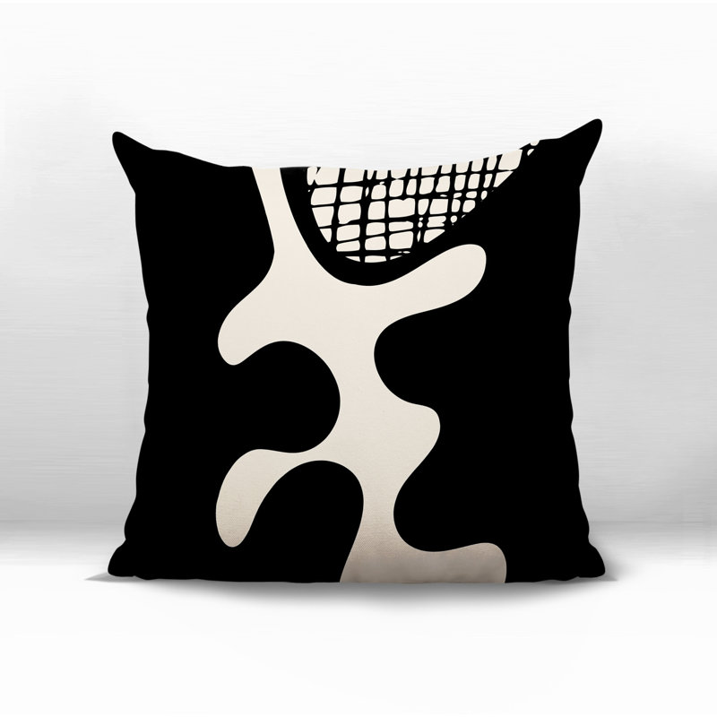Oreiller carré réversible intérieur / extérieur Vido, H 19 po x l 19 po, Noir / blanc cassé abstrait