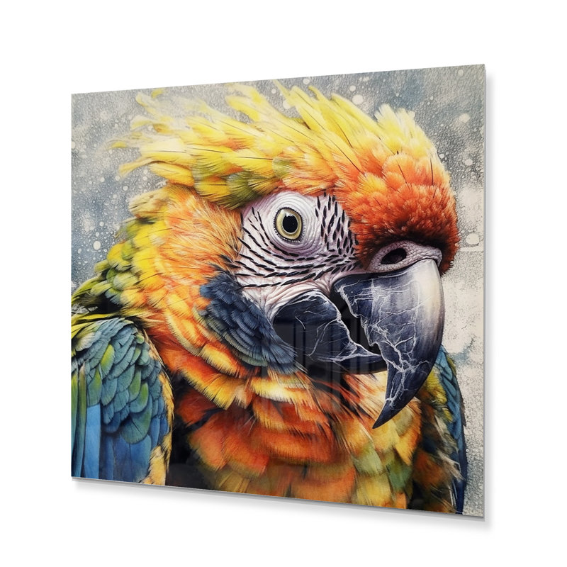 Perroquet tropical au paradis I - reproduction d'animaux sur métal, H 16 po x l 16 po x P 1 po