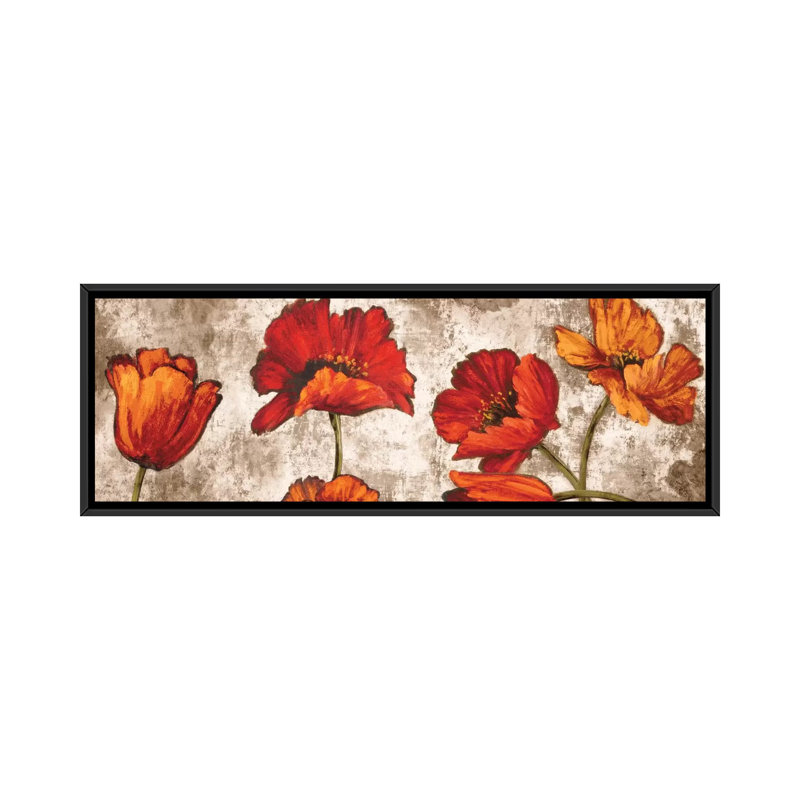 «Poppy Paradise» par Brian Francis - impression sur toile tendue, H 12 po x l 36 po x P 1,5 po, Toile avec cadre noir