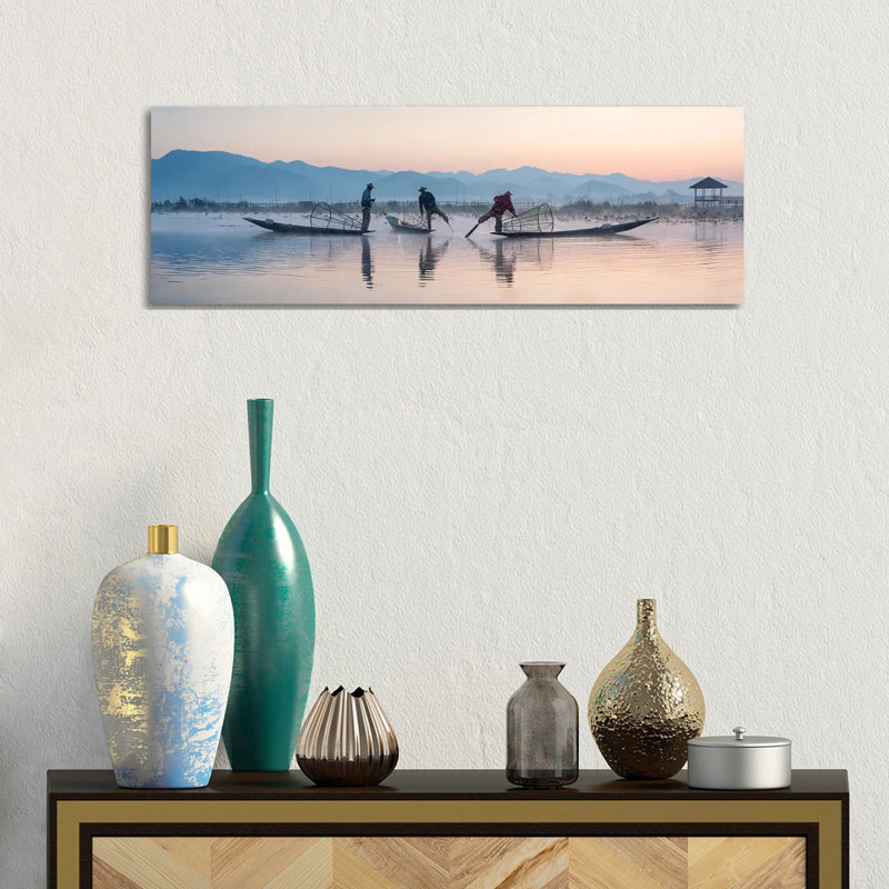 Traditional Intha Fishermen, Inle Lake, Myanmar 1 Piece Wrapped Canvas Panoramic Wall Art