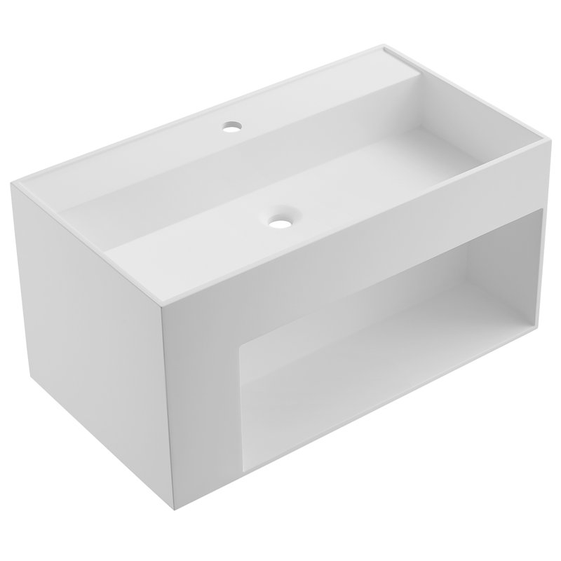 32 in. Wall-Mount Bathroom Solid Surface Vanity with Spacial Storage Area, White
