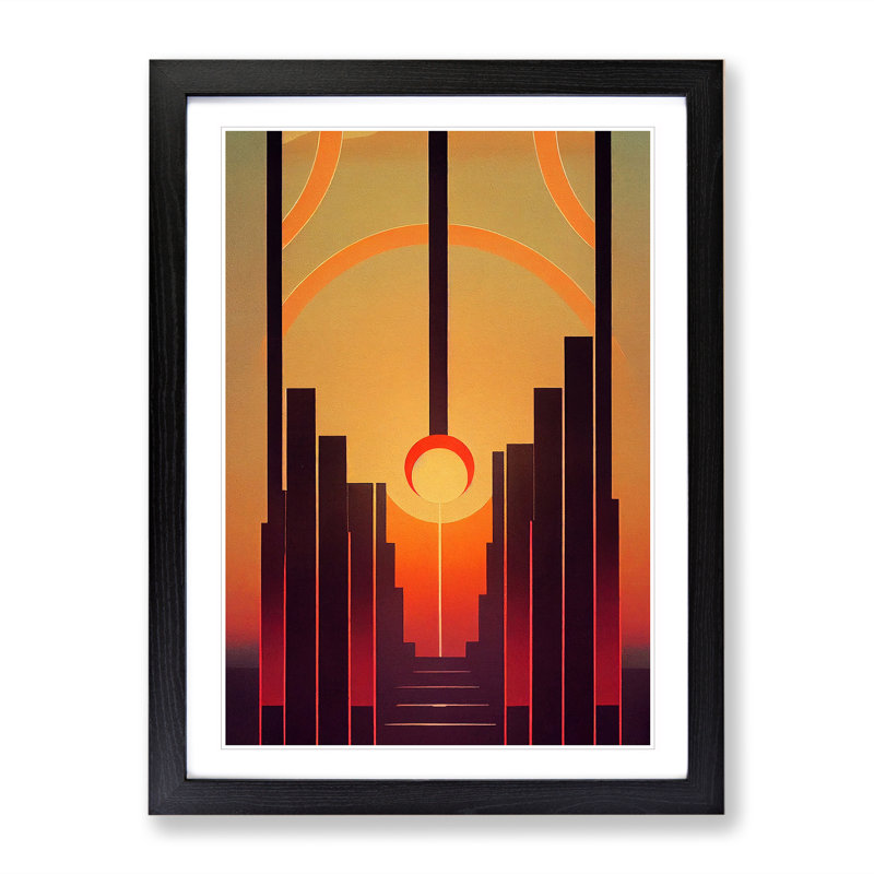 XV1022-760X Deco Sunset No.1 - Single Picture Frame Print, 64cm H x 46cm W x 2cm D, Black