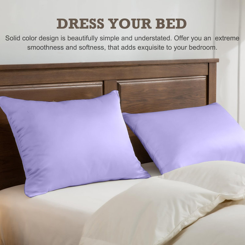 Taies d'oreiller luxueuses en soie avec fermeture à glissière cachée Luxe (ensemble de 2), Taie d’oreiller standard, Lavande
