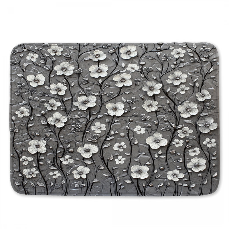 Tapis de bain blanc à motif floral en relief, L 24 po x L 17 po