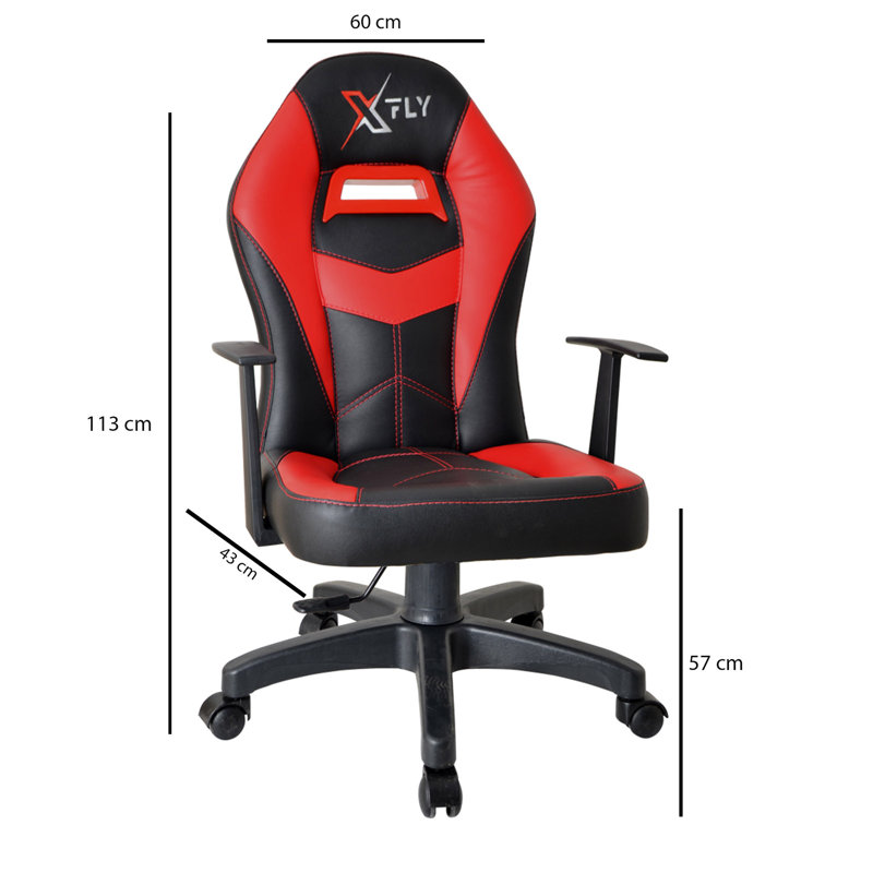 Fauteuil de jeu moderne, rouge et noir, 23,6 po x 44,5 po x 16,9 po | 100% polyuréthane, hauteur du siège réglable: 22,4 pouces | Pieds en plastique durable, parfaits pour les jeux et le bureau personnel, design élégant et confortable