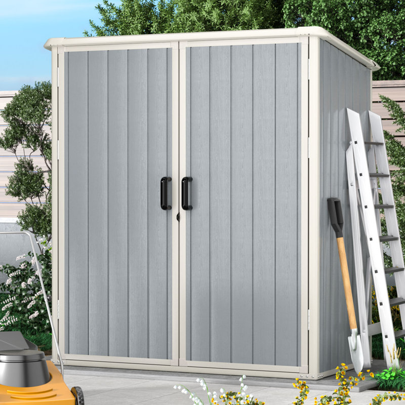 5 Ft. W X 3 Ft. D Resin Shed With Floor And Lockable Door, Gray