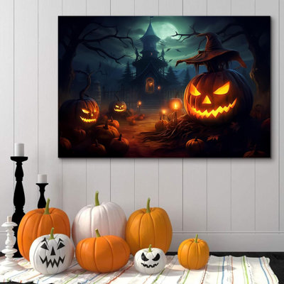 Halloween Wall Art Wall Decor For 24 X 16 Inch, Pumpkin Moon Picture, Haunted Mansion Dccorations, Print On Canvas For Living Room Bedroom Party Outdoor