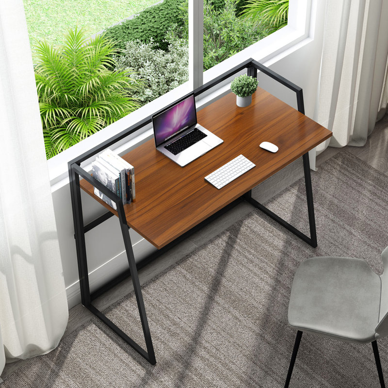 Folding Computer Desk, 33’’ Writing Desk, Folding Study Pc Table For Home Office, Fold Up Gaming Desk Wood Small Office Table For Teenagers Working & Crafting, Black