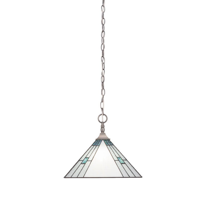 Luminaire suspendu à chaîne avec monture carrée, fini nickel brossé avec verre d'art 14 po Sky Ice