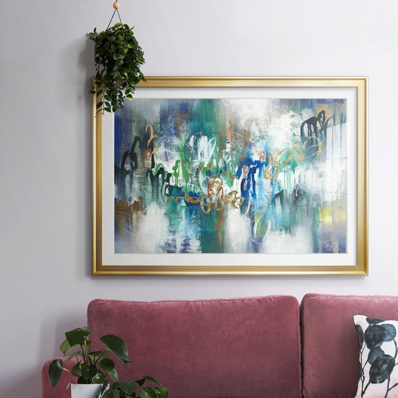 Impression encadrée Felicity avec cadre biseauté et verre, Or, H 15 po x l 21 po x P 1,5 po