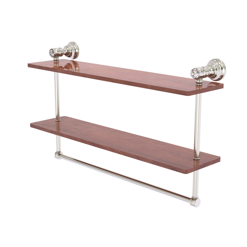 Étagère murale double en cristal Freyja, H 5,6 po x l 22 po x P 12,8 po, Nickel satiné