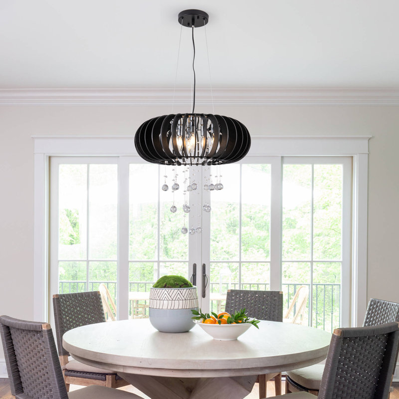 6 - Light Wood Caged Crystal Dimmable Chandelier