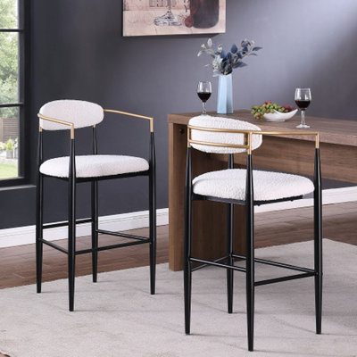 2 Counter Stools Height, Beige Upholstered With Iron Legs For Kitchen, 260Lbs 2 Height , Upholstery Industrial Kitchen Island, 265Lbs Heat Retention