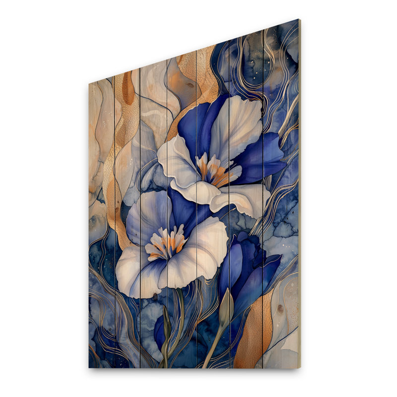 Symphonie éternelle de fleur de freesia bleu IV - Iris, impression sur bois bleu sur bois de pin naturel