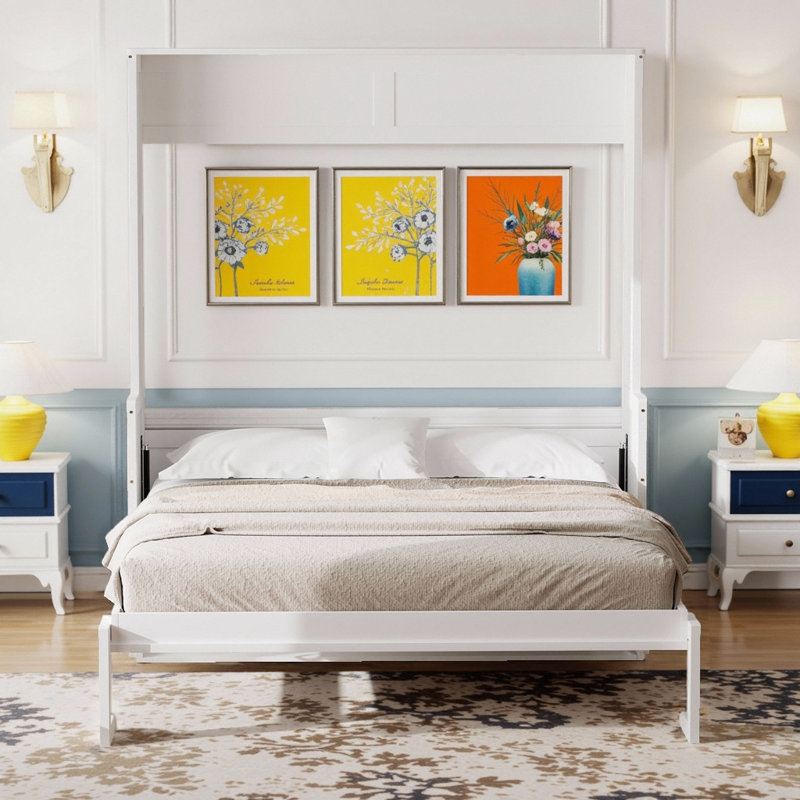 Grand lit escamotable avec bureau - Lit mural peu encombrant avec lumières DEL et charge USB, lit pliable d'une capacité de 600 lb pour les petits espaces, aucun assemblage requis