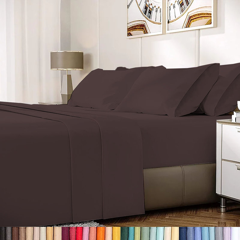 Ensemble de draps en rayonne de bambou 6 pièces , Ensemble de draps pour lit simple + un drap-housse, Brun