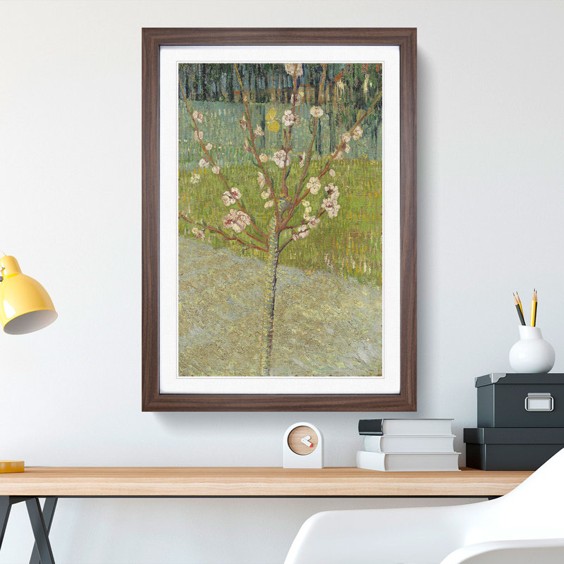 Peach Tree in Blossom by Vincent Van Gogh - Picture Frame Painting on MDF, 65cm H x 48cm W x 2cm D, Walnut Framed