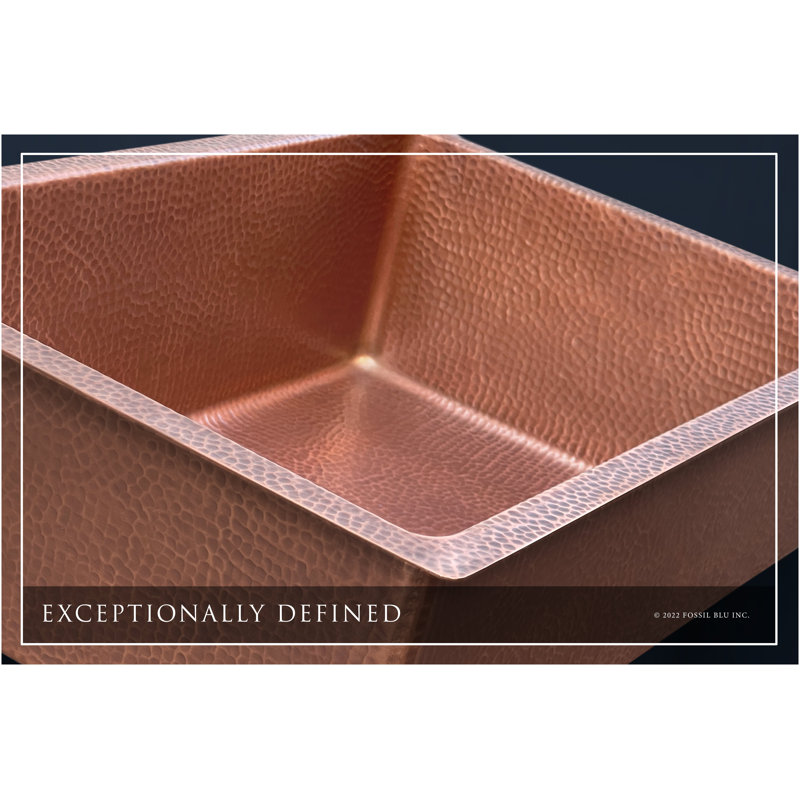 Fossil Blu Luxury 24" 12-Gauge Hammered Copper Undermount/Drop-In Sink, Medium Patina, Incl Accs