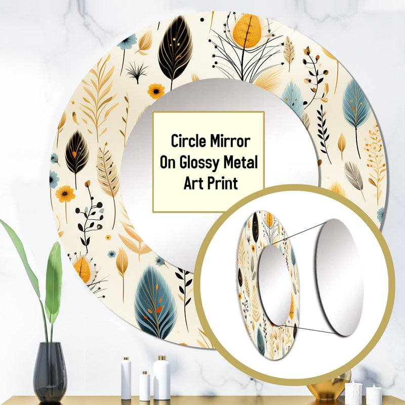 Décoration murale Earthy Elegance Motif Boho - Miroir rond floral_MTMIR123721, 36 po x 36 po