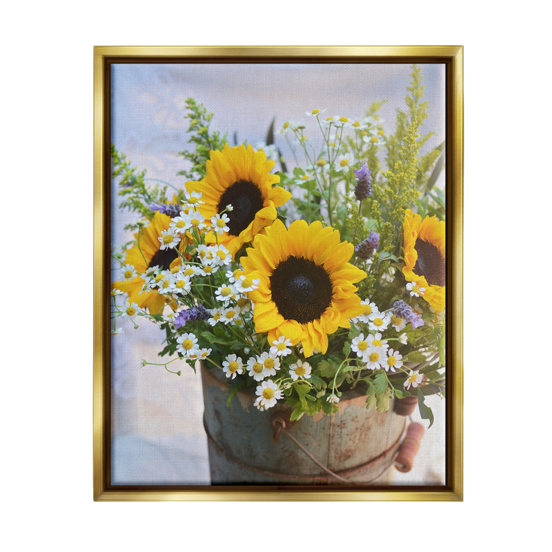 Gold Framed Botanical Sunflower Canvas Print, 17 x 21