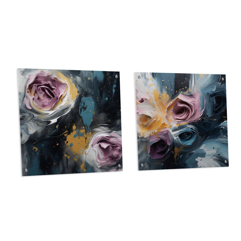 «Pink Rose Symphony I», ensemble de 2 verres muraux en acrylique, H 16 po x l 33 po