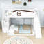 Lit simple superposé au dessus d'un lit double avec escalier de rangement, glissade, garde-robe et tablette-1038543082