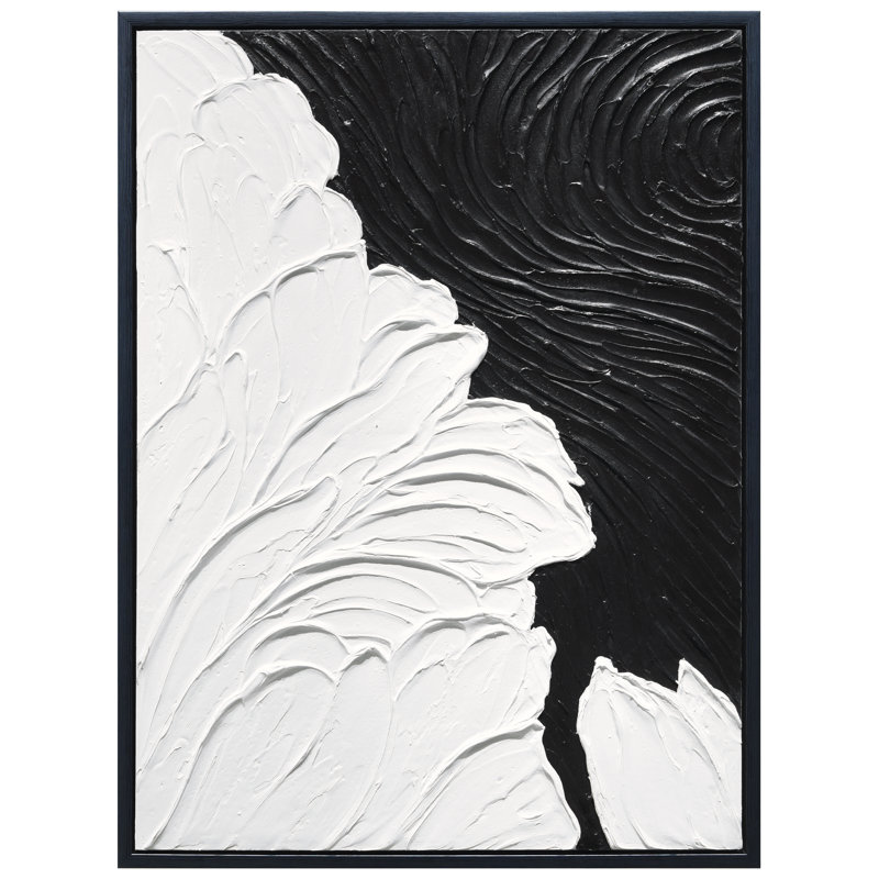 Monochrome Black and White Abstract Canvas Painting, 30" x 40"
