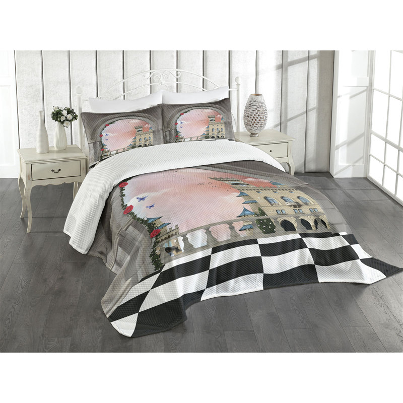 Ambensonne Fantasy Bedspread Medieval Multicolor Multicolor, King Coverlet/Bedspread + 2 Pillow Shams
