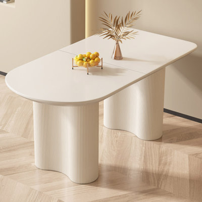 Abishan 55" Modern Rectangle Cream White Dining Table for 6 People