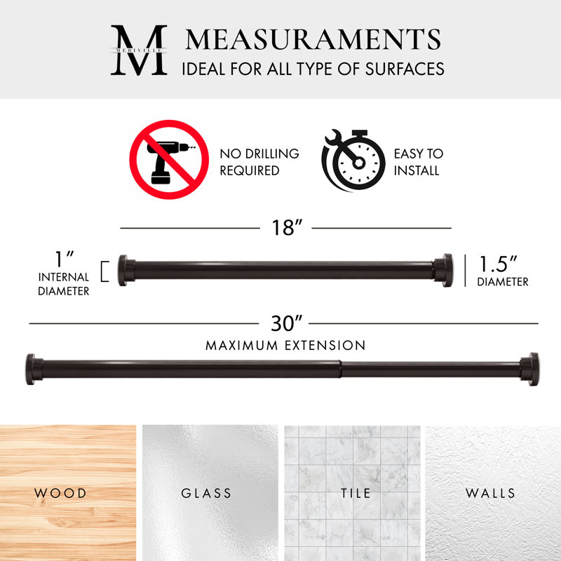 MERIVILLE 1-inch Diameter Metal Spring Tension Rod, Closet Rod, Tension Curtain Rod, Shower Curtain Rod, Adjustable