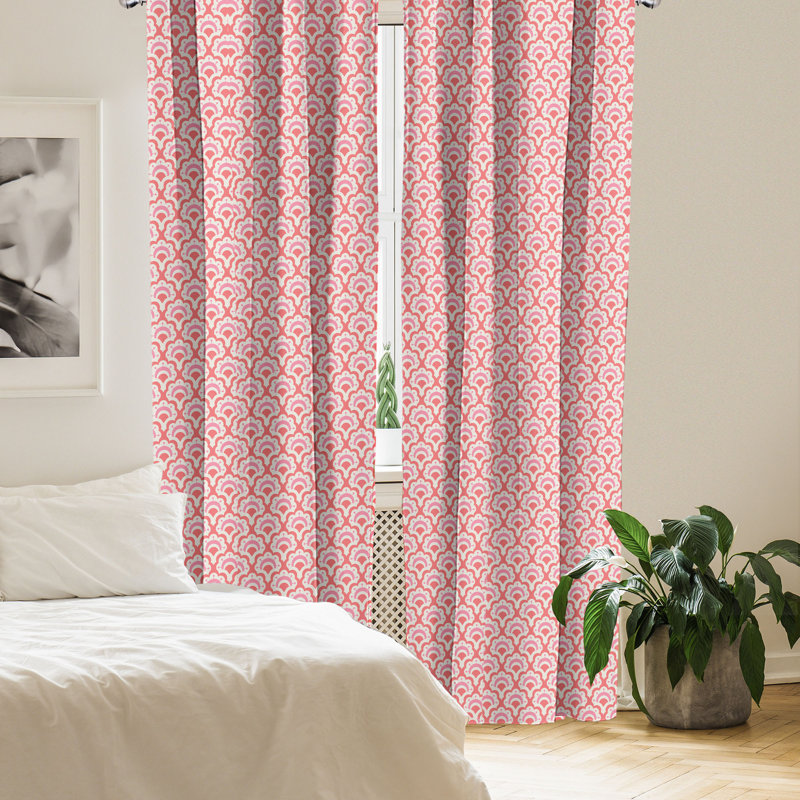 East Urban Home 1970s 4-Panel Curtains, Retro Style Floral Elements, Pale Pink Coral Ivory, 56" W x 95" L