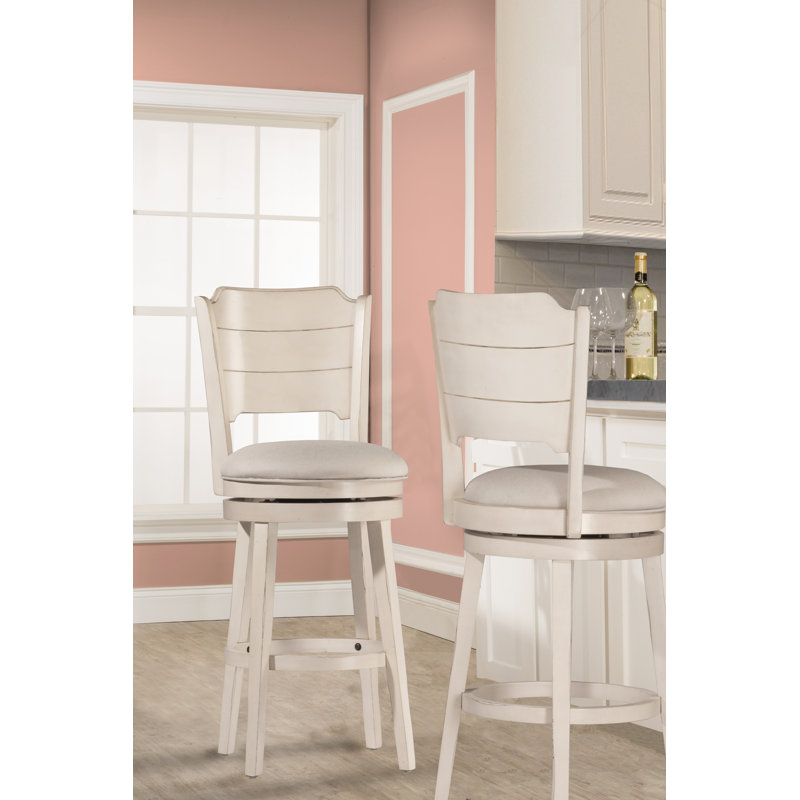 Authement Swivel Upholstered Counter Stool with Solid Wood Frame, Counter Stool (26.5" Seat Height), Sea White