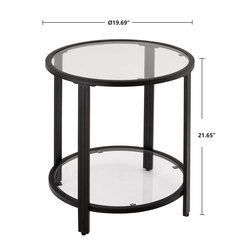 Doynton Round Glass Top End Side Table, Black