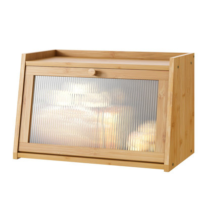 Boîte à pain pour comptoir de cuisine, grand contenant à pain en bambou avec porte transparente en acrylique ondulé, boîte à pain en bois de bambou pour votre maison