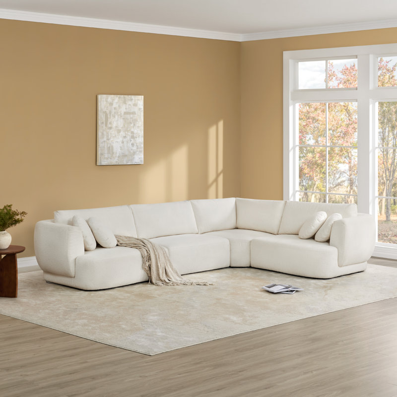 Aneika 140''W 4-Piece Curved Modular Oversized Sectional, Cream Polyester