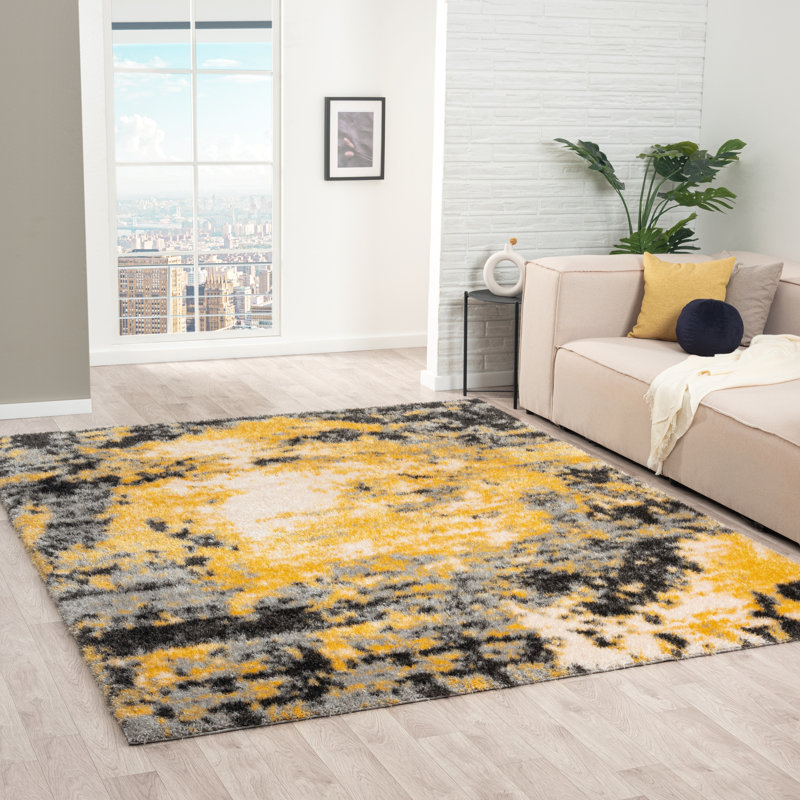 Loryssa Abstract Area Rug in Yellow, Rectangle 2' x 3'