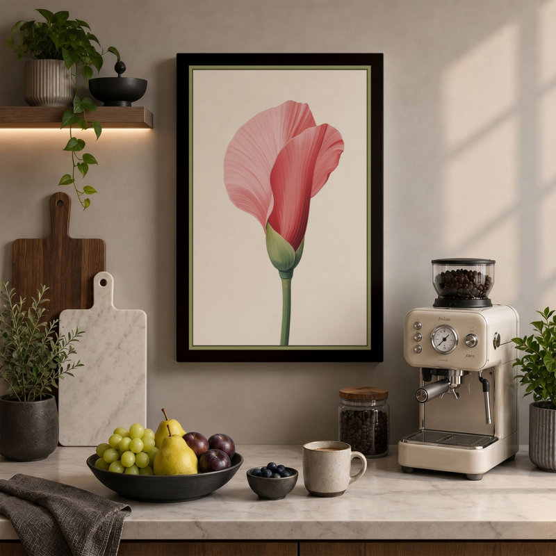 Pink Carnation Study Botanical - Wrapped Canvas, 24x16 - 61.0 x 40.6 cm, Terracotta Border