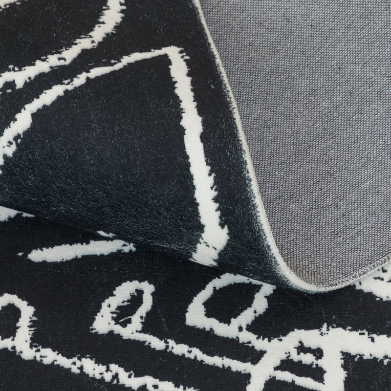 Tapis noir en polyester tissé à la machine Sportsglyphs, Rond 6 pi, Noir