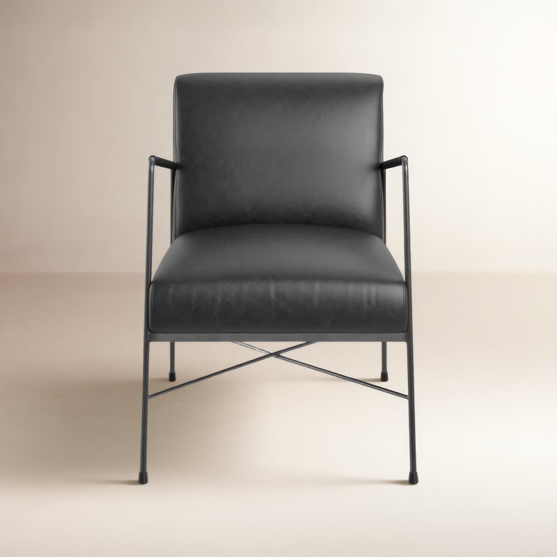Derry Genuine Leather Armchair, Black Genuine Leather