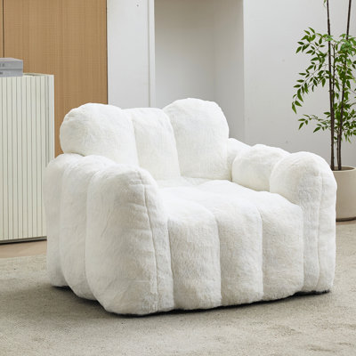 Fauteuil à billes blanc pour adultes, anneau à tirer pour faciliter le déplacement, tissu d'encrassement, base antidérapante, mousse haute densité, espaces de détente intérieurs idéaux