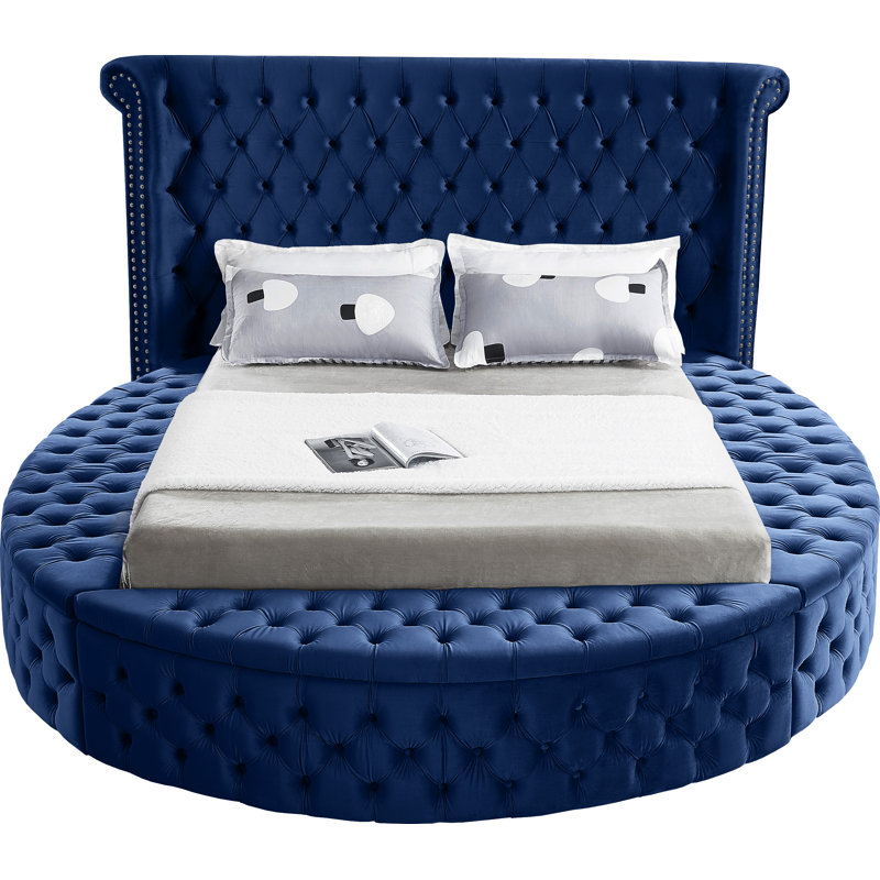 Dorgan Upholstered Wingback Bed, Navy Velvet, Full