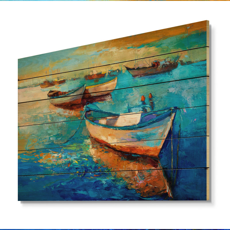 Peinture de bateaux en mer - Décoration murale nautique et côtière en bois, H 24 po x l 36 po x P 1 po